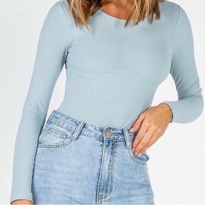 Princess Polly Moving Mountains Longsleeve Bodysuit Ribbed Blue